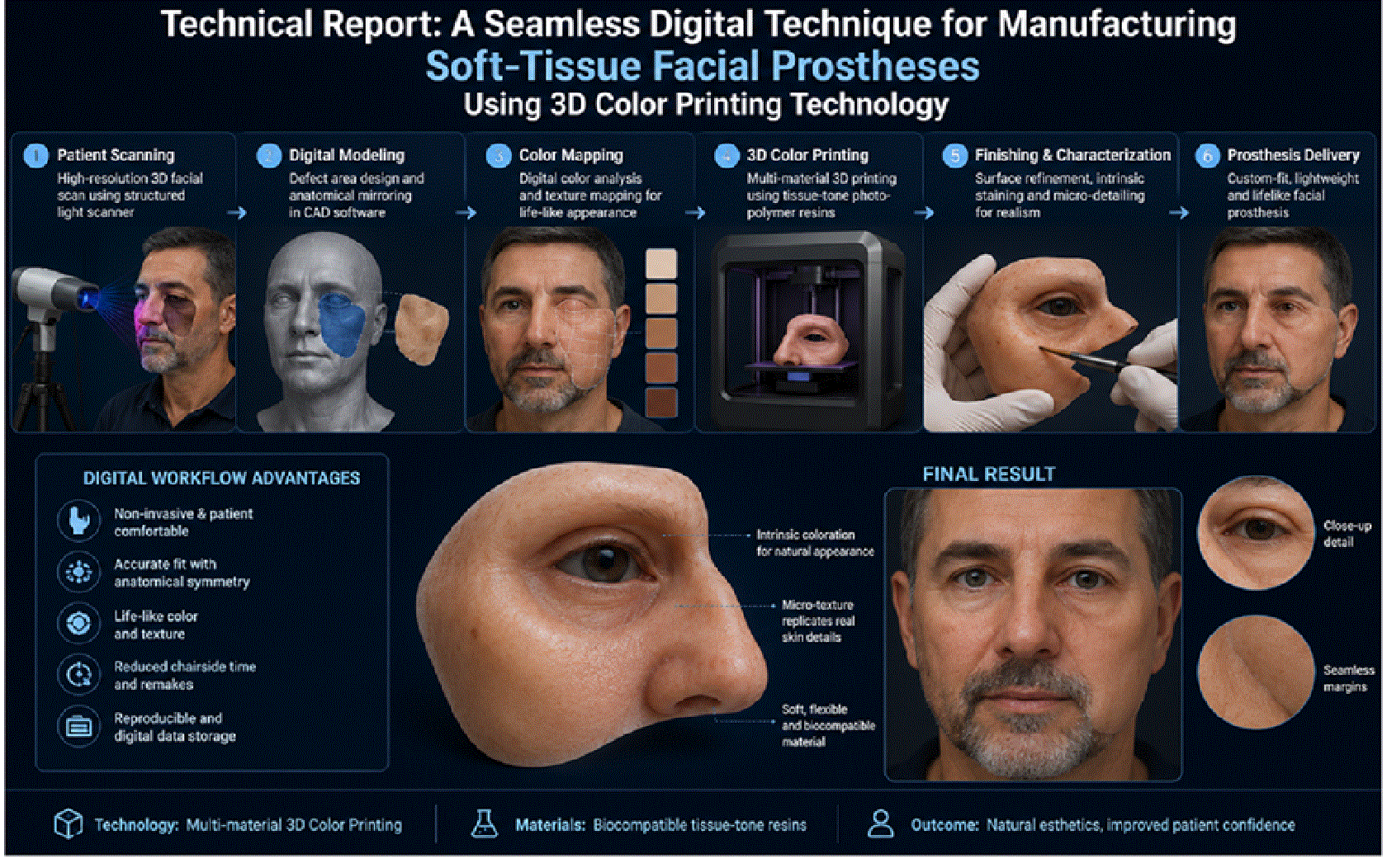 Technical report: A Seamless Digital Technique for Manufacturing Soft-Tissue Facial Prostheses Using 3D Color Printing Technology